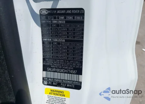 2013 Land Rover Range Rover Evoque Pure Plus из США, поврежденный, VIN SALVR1BG8DH774587